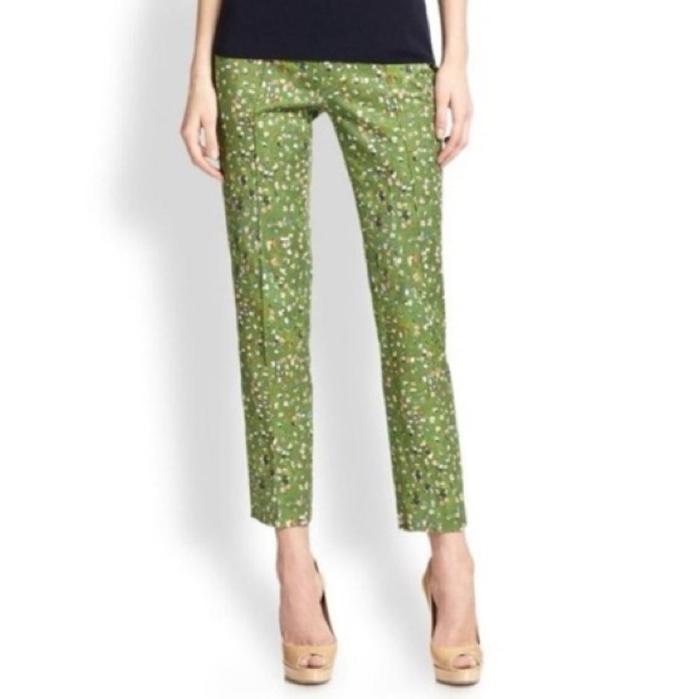 Akris Punto Green Printed Straight-Leg Crop Pants